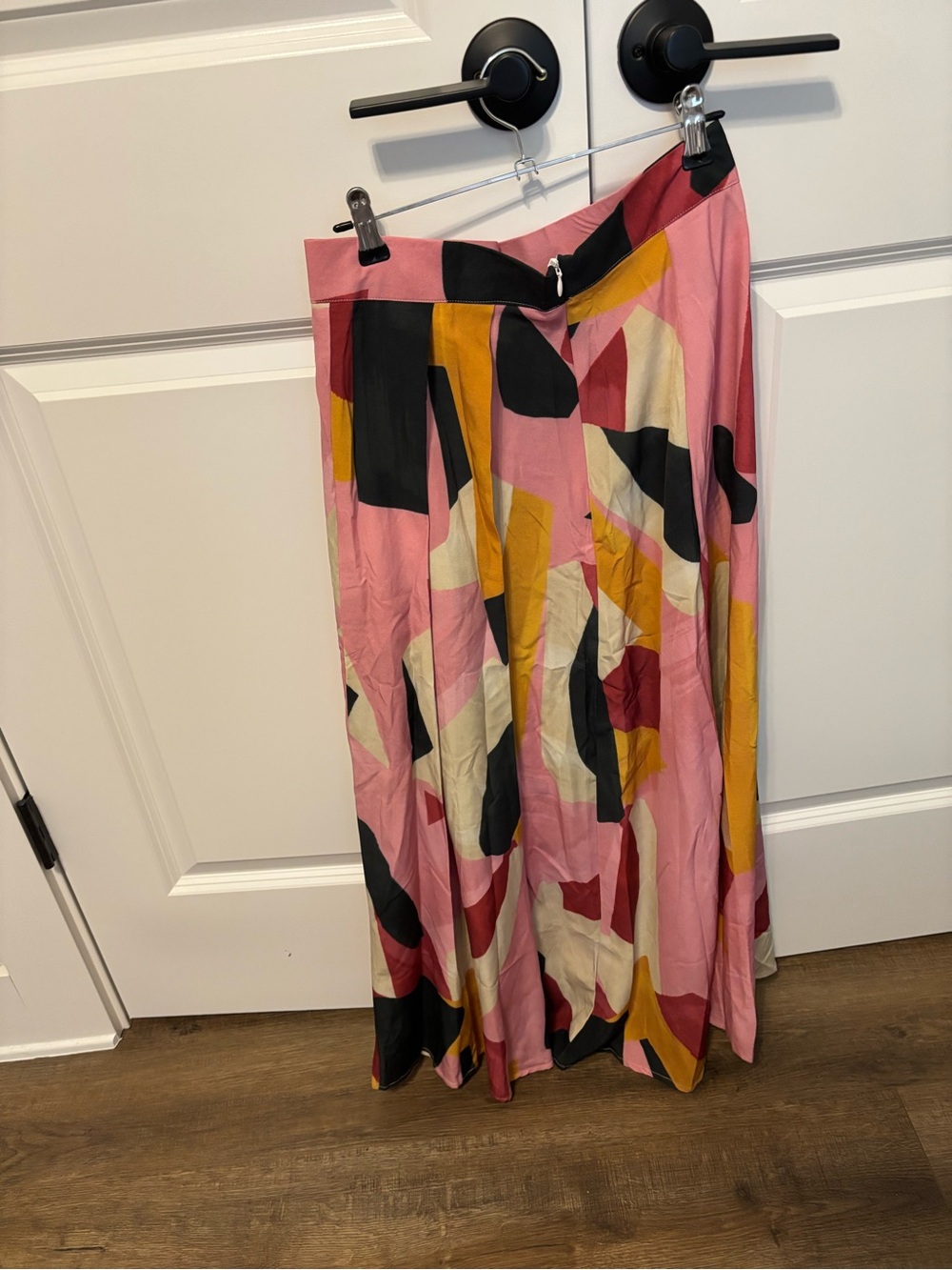 Abstract Geometric Midi Skirt in Pink and Mustard
